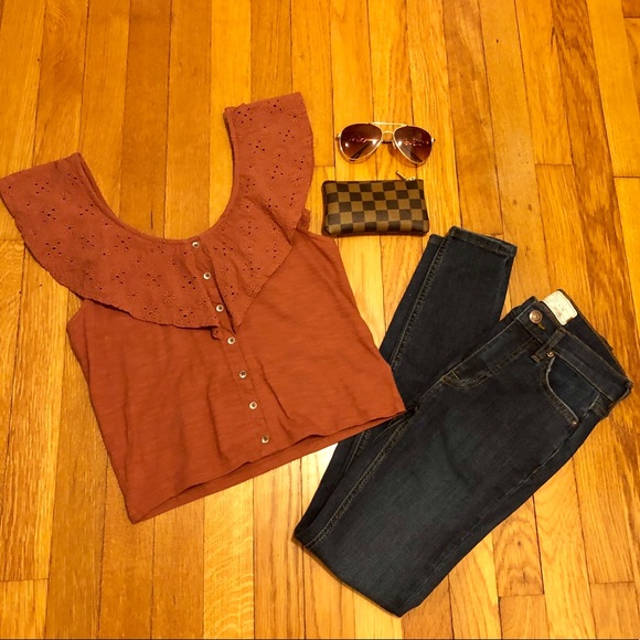 Rust Off-the-Shoulder AE Shirt - Picture 7 of 7